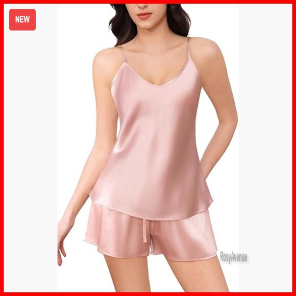 Silk Pajama Set V-Neck Cami Shorts Sleepwear 2-Piece Small